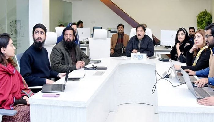 Punjab Local Government Minister Zeeshan Rafiq chairing a meeting with  CEOs of waste management companies at civil secretariat on January 2, 2025. — Facebook@Zeeshan.rafique7865