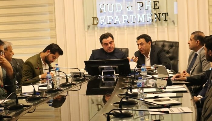 Punjab Minister for Housing and Urban Development Bilal Yasin (centre) chairing a meeting on October 21, 2024. — Facebook/ @bilalyaseenofficial1