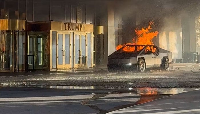 A rented Tesla Cybertruck exploded outside the Trump International Hotel Las Vegas on January 1, 2024 with one person found dead inside and seven others sustaining minor injuries. — Reuters