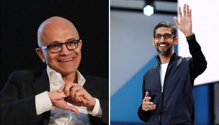 Microsoft head Satya Nadella (left) and Google CEO Sundar Pichai. — Reuters/File