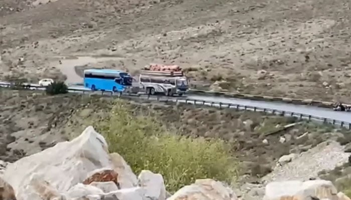 The representational image shows two passenger buses on Quetta-Taftan route. — Facebook@ImZahidkn/File