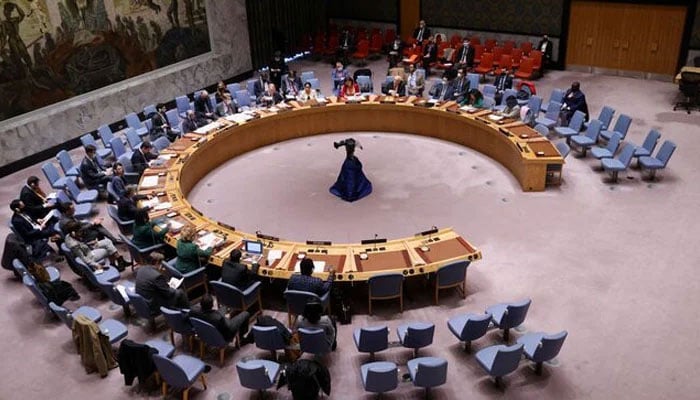 A general view shows the United Nations Security Council meeting on non-proliferation of weapons of mass destruction, amid Russias invasion of Ukraine, at the United Nations Headquarters in New York City, US, March 14, 2022. — Reuters