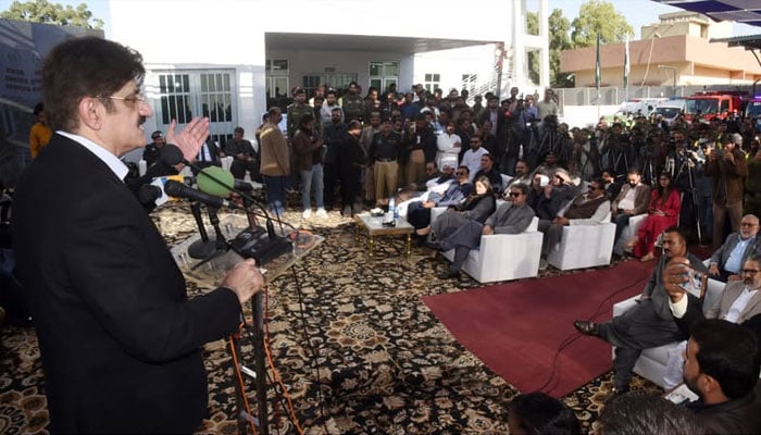 Sindh Chief Minister Syed Murad Ali Shah speaks at the inauguration ceremony of Rescue 1122s new Highway Operations at Highway on January 4, 2025.— Facebook@SindhCMHouse