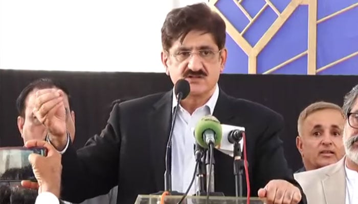 Sindh Chief Minister Syed Murad Ali Shah addresses a press conference on January 4, 2024. — Screengrab via Facebook@SindhCMHouse