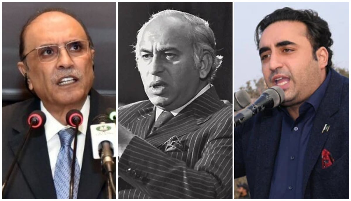 (From left to right) President Asif Ali Zardari, former PM and PPP founder Zulfikar Ali Bhutto and PPP Chairman Bilawal Bhutto-Zardari. —  PID/X@MediaCellPPP/File