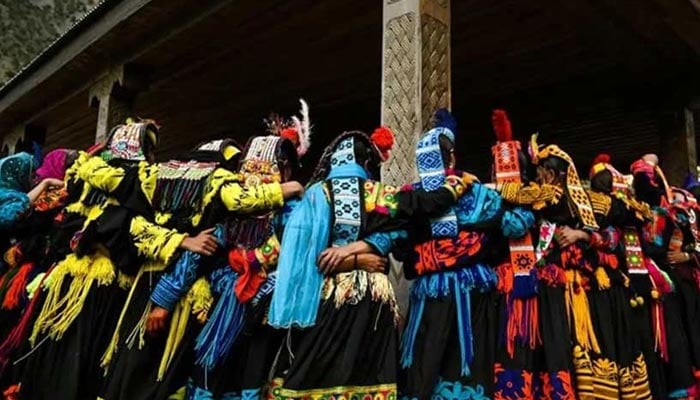 People wearing Kalashs traditional clothes in this undated image. — Radio Pakistan/File