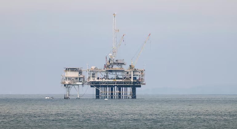 An offshore oil rig platform is photographed in Huntington Beach, California, US July 4, 2024. — Reuters