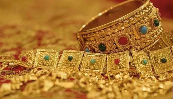 An undated image of gold jewellery displayed at a store. — AFP/File