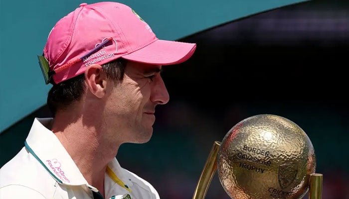 Australia captain Pat Cummins pictured with trophy. —AFP/File