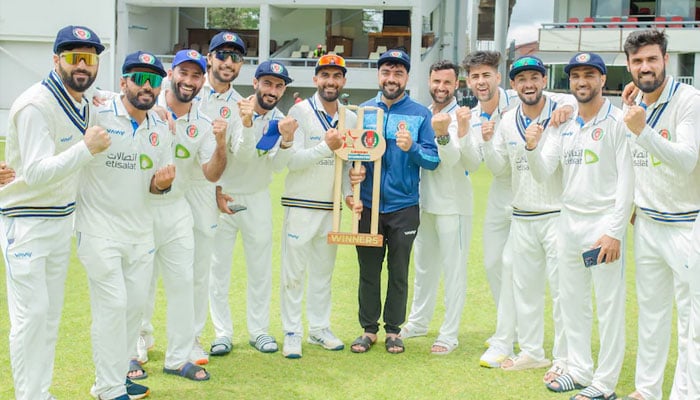 Afghanistan cricket team celebrate after winning the 2nd Test vs Zimbabwe.— X@ACBofficials/File