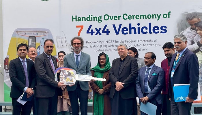 An image from UNICEFs donation of seven 4x4 vehicles to the Federal Directorate of Immunisation on January 6, 2025.— Facebook@NHSRCOfficial