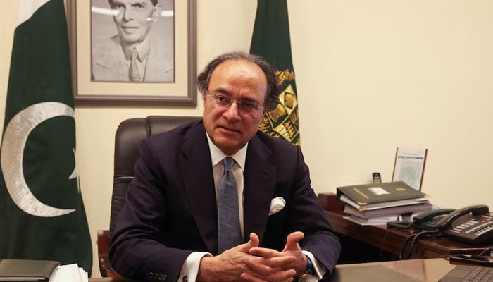 Finance Minister Muhammad Aurangzeb speaks during an interview with Reuters at his office in Islamabad on July 19, 2024. — Reuters