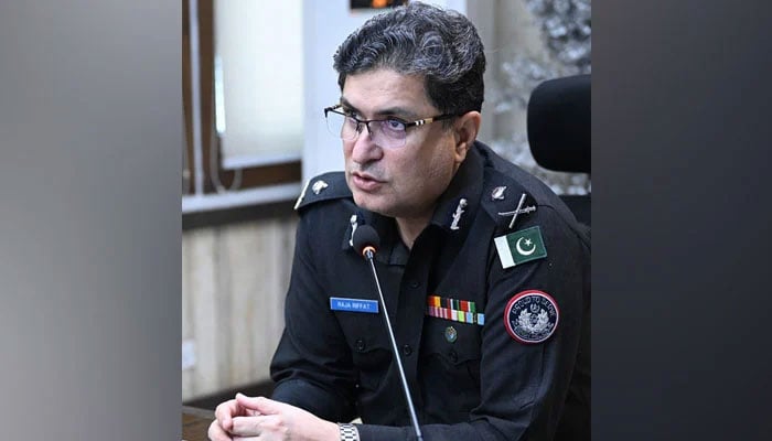 IGP Motorway Police Sindh Raja Riffat Mukhtar speaks during a meeting this image released on March 11, 2024. — Facebook@SindhPolice