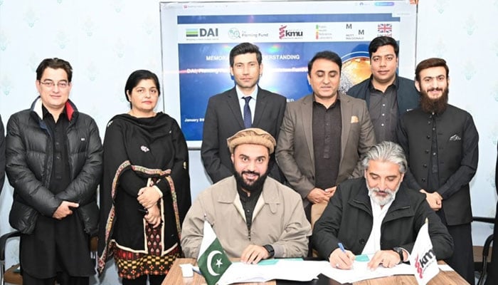 An image from the MOU signing ceremony between Khyber Medical University (KMU) Peshawar and the DAI Fleming Fund Country Grant Pakistan.— Facebook@kmupeshawarofficial/File