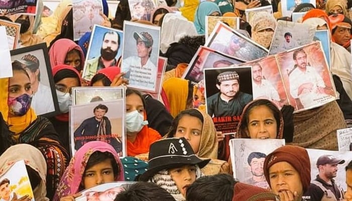 Protest for missing persons can be seen in this image.— X@MahrangBaloch/File