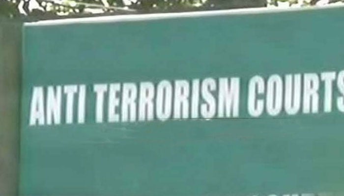 The image shows a name board outside an anti-terrorism court. — APP File