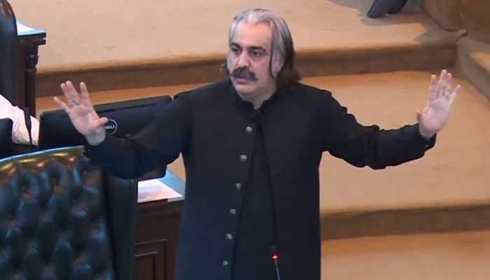 Khyber Pakhtunkhwa CM Ali Amin Gandapur speaks during a KP Assembly session. — Facebook@AliAminKhanGandapur/File