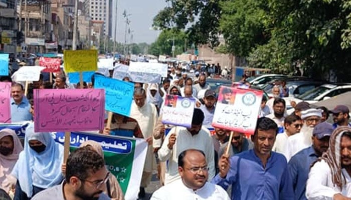 The representational image shows teachers protesting. — Facebook/Punjab Teachers Union/File