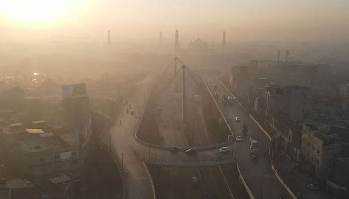 An aerial view shows dense smog in Lahore on November 1, 2024. — AFP