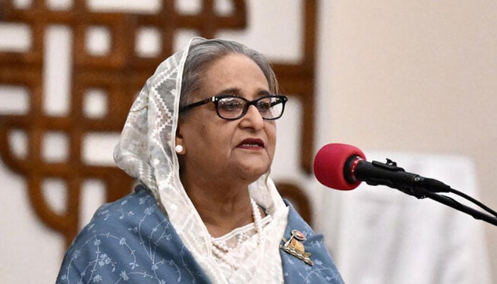 Bangladesh’s former Prime Minister Sheikh Hasina at the Presidential Palace in Dhaka. —AFP/File