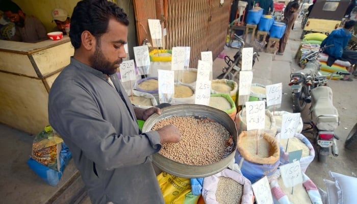 Daily use items are being sold at a shop at Jodia Bazar in Karachi on February 3, 2025. — PPI