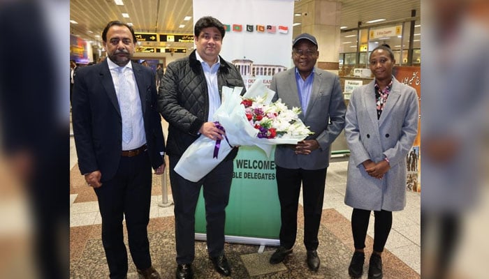 Chairperson CPA Executive Committee Dr Christopher Kalila (2nd right) arrives in Lahore to attend the First Asia and Southeast Asia Regional CPA Conference on February 6, 2025. — Facebook@ProvincialAssemblyofPunjab