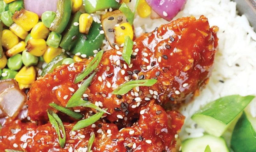 Honey Sriracha Crispy Chicken Rice Bowl