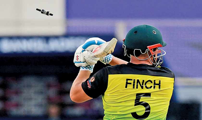 Australia’s captain Aaron Finch is bowled out by Bangladesh’s Taskin Ahmed