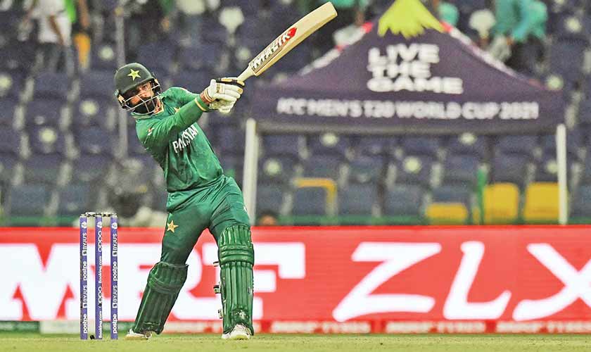 Pakistan’s Mohammad Hafeez plays a shot during their match against Namibia