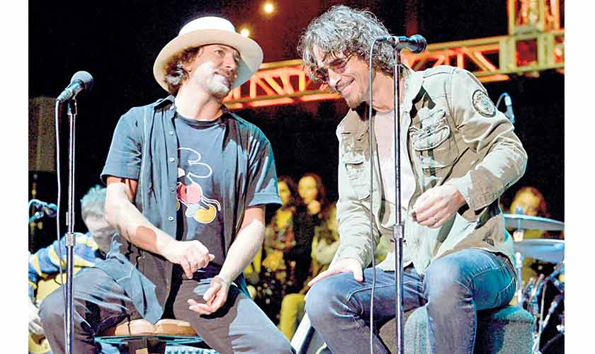 Eddie Vedder from Pearl Jam and the (late) Chris Cornell (solo artist, Soundgarden, Audioslave) got together years after Temple of the Dog was first founded as a response to the tragic death of Andrew Wood.