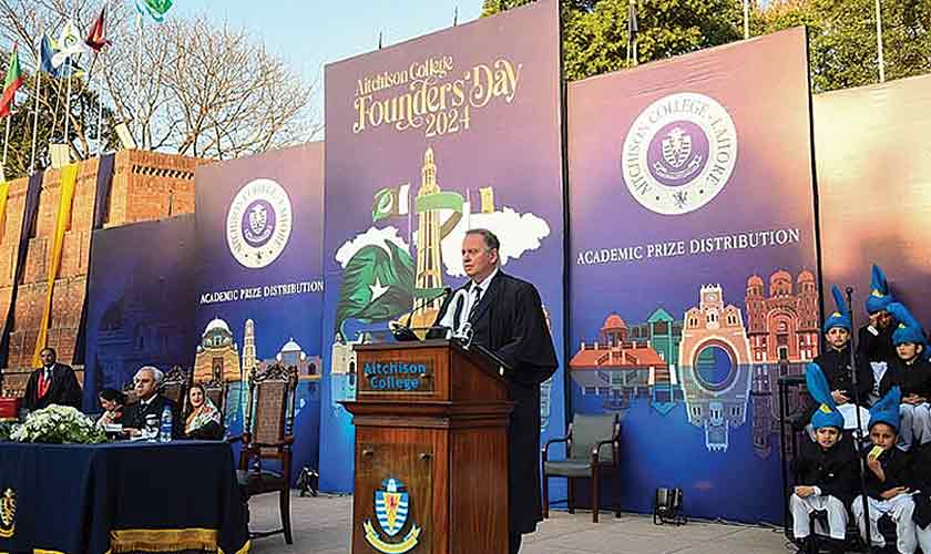 Michael A Thompson speaking at the Aitchison College
Founders’ Day 2024. — Images: Supplied