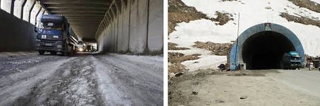 Inside and outside of Salang Tunnel.