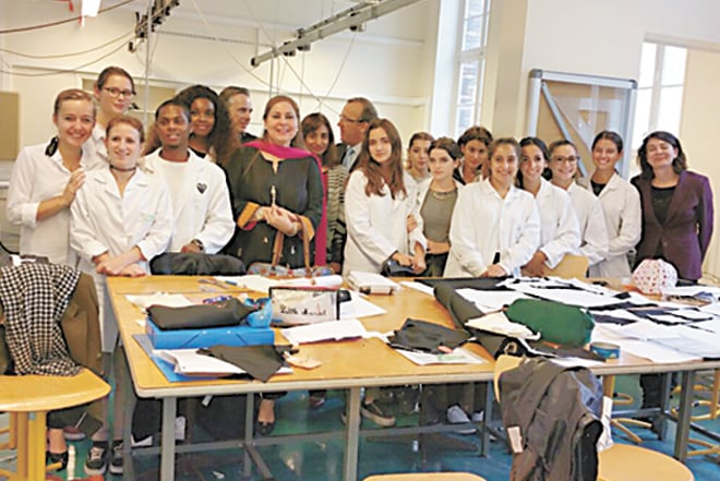 Rabiya Javeri and Olivier Lapidus at the Albert de Mun fashion school in Paris. An MoU has been signed between Mun and the Textile Institute of Pakistan, which will finally get some much needed attention.