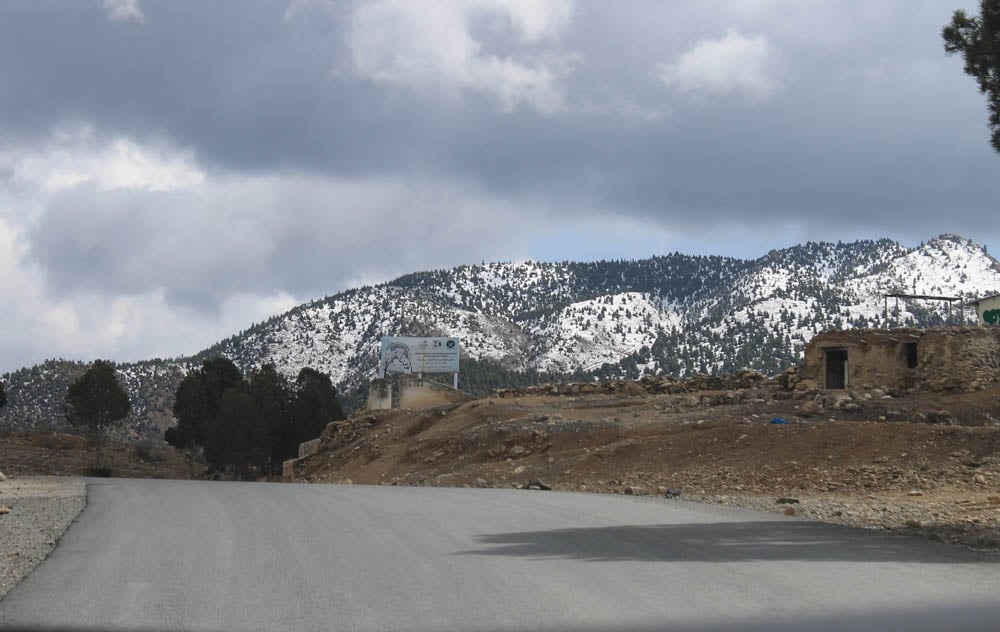 A view of snow-clad ridges on the road to Wana.