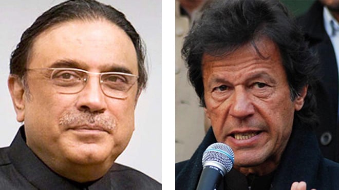 Old guard: Asif Zardari and Imran Khan.