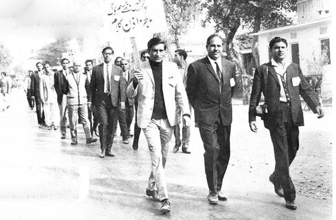 Leading a demonstration in Rawalpindi.