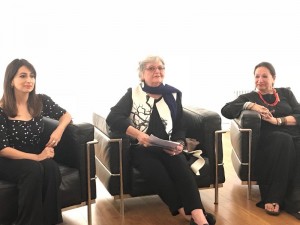 Saba Qizilbash, Salima Hashmi and Shehnaz Ismail at the panel discussion. Photo: Talha Rathore.