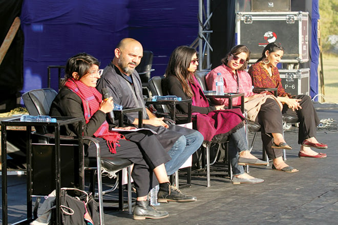 Panel session featuring Jami, Hamna Zubair, Sanam Maher, Zhalay Sarhadi and moderator Rahma Mian.