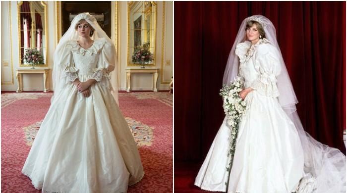 Emma Corrin stuns as Princess Diana in her wedding dress as ‘The Crown ...