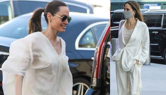 Angelina Jolie Walks Streets of Rome in Breezy White Ensemble