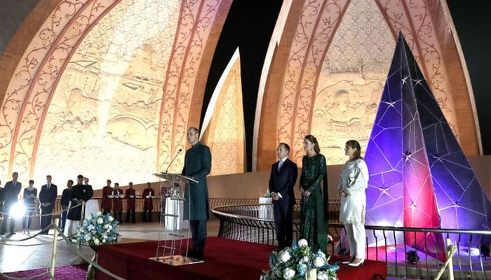 Prince William delivers a speech at an event in Islamabad