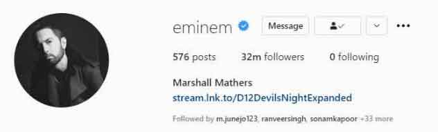 Eminem hits 32 million followers on Instagram