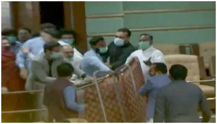 PTI leaders have brought a chorpoy in Sindh Assembly during Monday session.