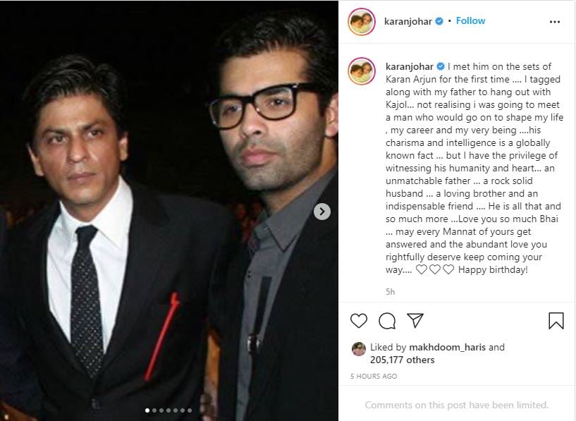 Karan Johar celebrates Shah Rukh Khan on birthday: An indispensable friend