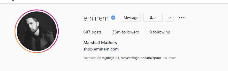 One million more people follow Eminem on Instagram