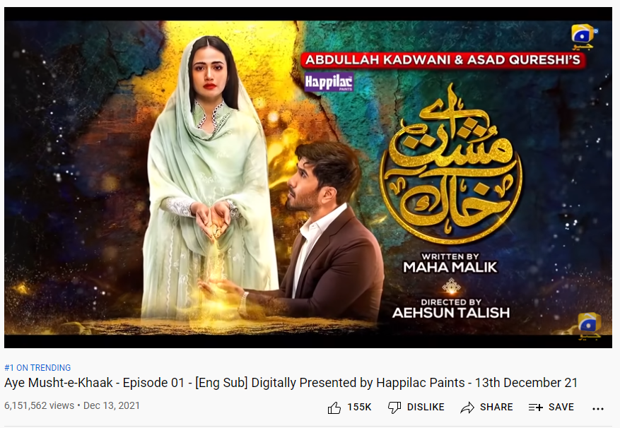 Geo TV’s ‘Aye Musht-e-Khaak’ hits no.1 spot on YouTube with over 6mn views