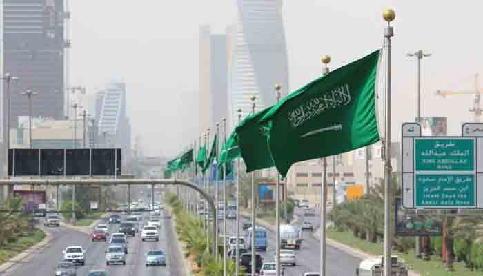 File photo shows Saudi Arabian flags.