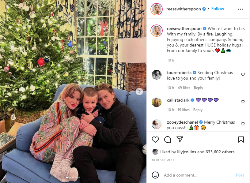 Reese Witherspoon sends love and hugs on Christmas day