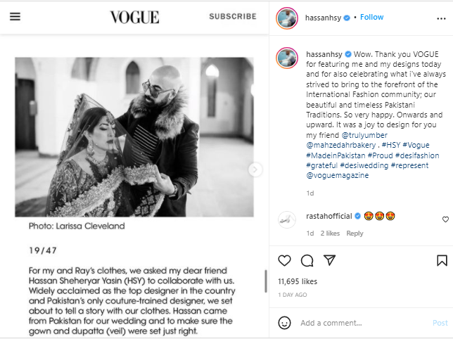 Pakistani designer HSY is ecstatic over Vogue mention: So very happy