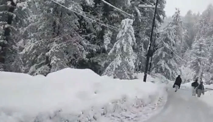 Image showing a snowy road in Murree — Screengrab via Geo News